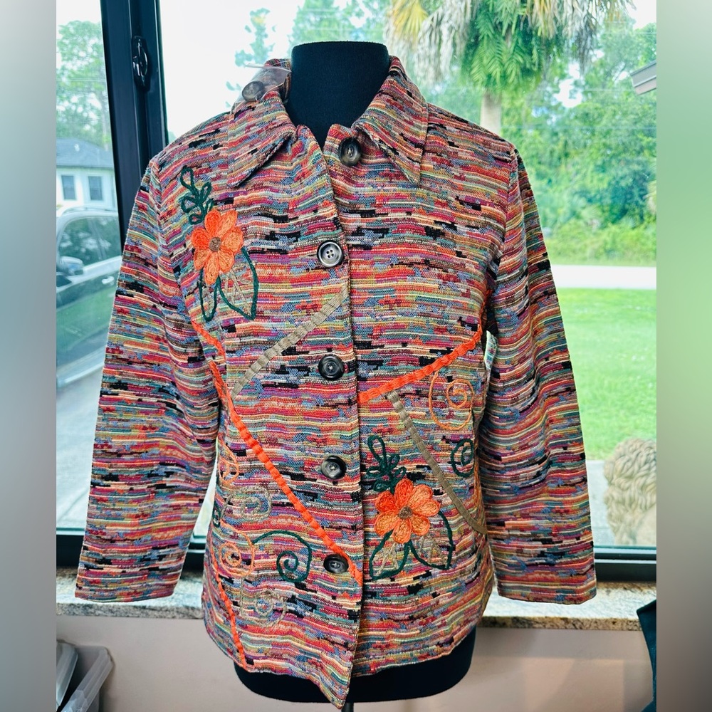Draper's & Damon's Embroidered Floral Tapestry Wearable Art Blazer Size Medium